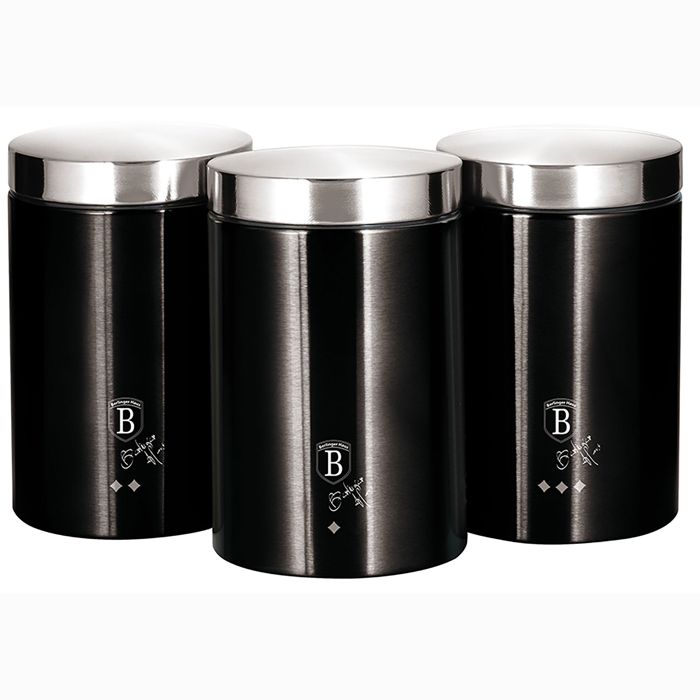 Set De 3 Boîtes De Cuisine En Acier Inoxydable Robuste, Ø11 X 17,8 Cm Design Berlinger Haus Black Silver Noir / Inox 57777