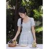 French Style Blue A-Line Summer Maxi Dress