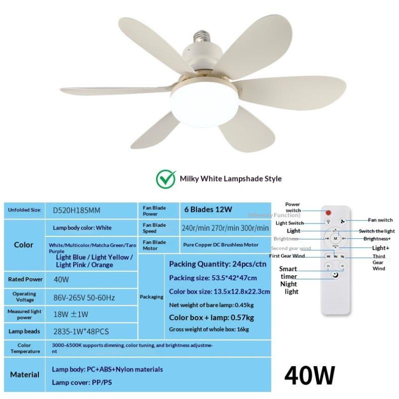 Dimmable 30/40W Led Ceiling Fan Light With Remote Control E27 Hanging Lamp For Living Room Study Home Decor 85-265V
