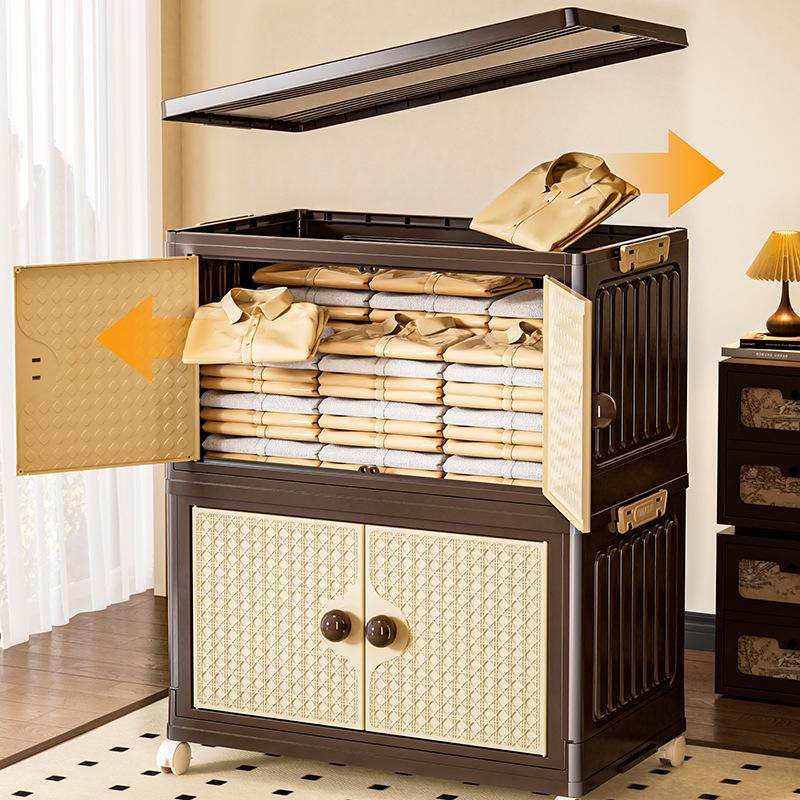 Vintage Style Folding Clothing Storage Cabinet, Thickened Multi-layer Design, Large Capacity, No Installation Required for Home Bedroom.