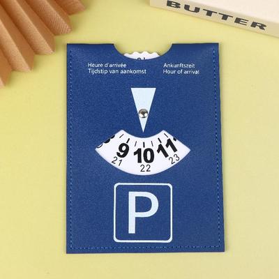 Blue PU Leather Parking Disc 4 Language Version Durable & Water-Resistant Arrival Timer For Car - Universal European Design