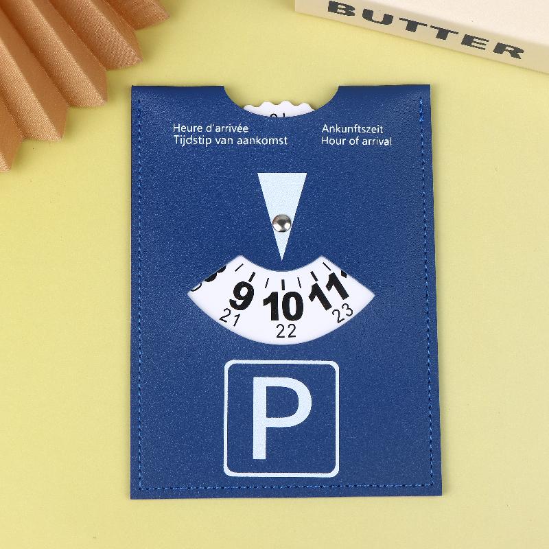 Blue PU Leather Parking Disc 4 Language Version Durable & Water-Resistant Arrival Timer For Car - Universal European Design