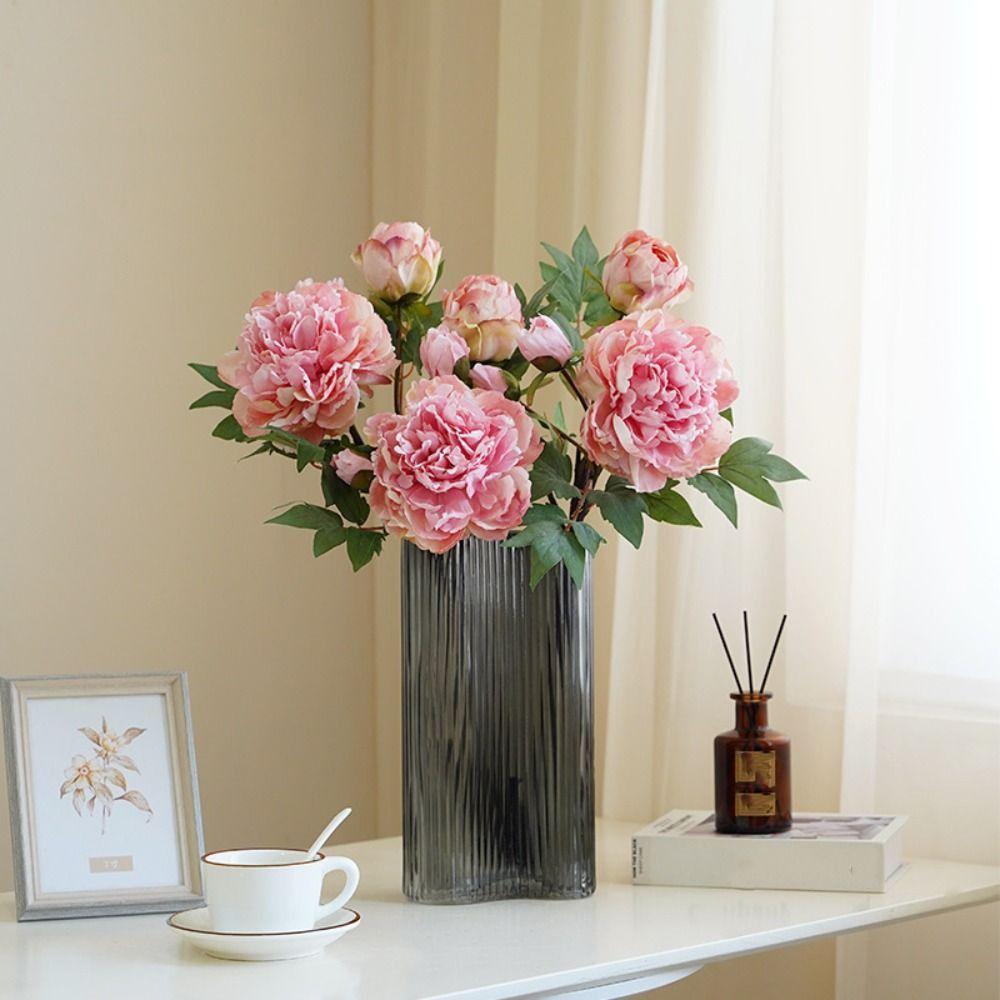 3 Heads Artificial Peony Flowers Bouquet Realistic Simulation Peony Wedding Party Decor