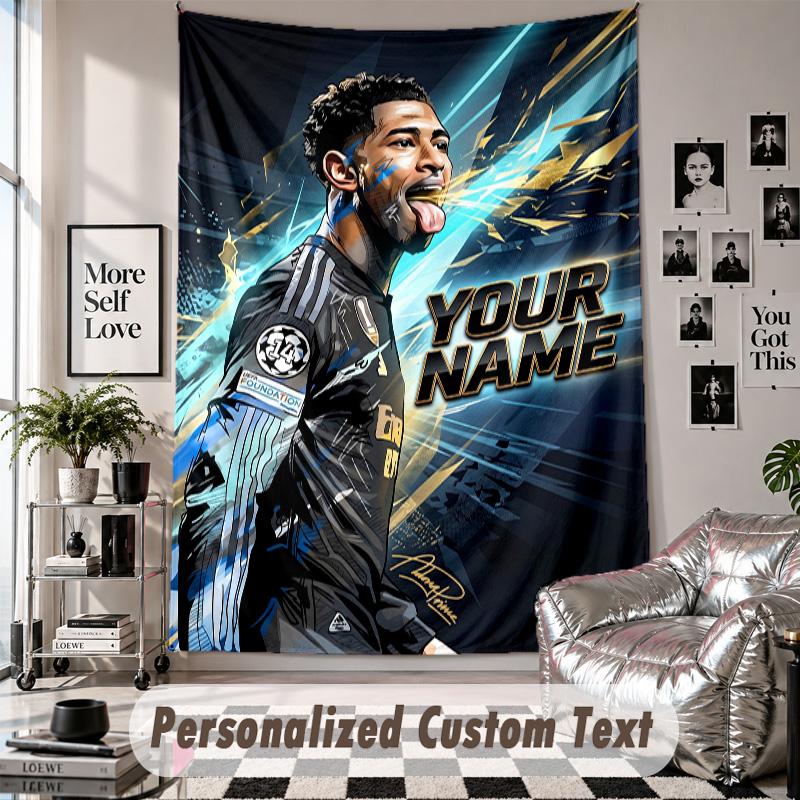 Wall Hanging Tapestry With Custom Name & Text, Jude Bellingham Decorative Tapestry For Bedroom
