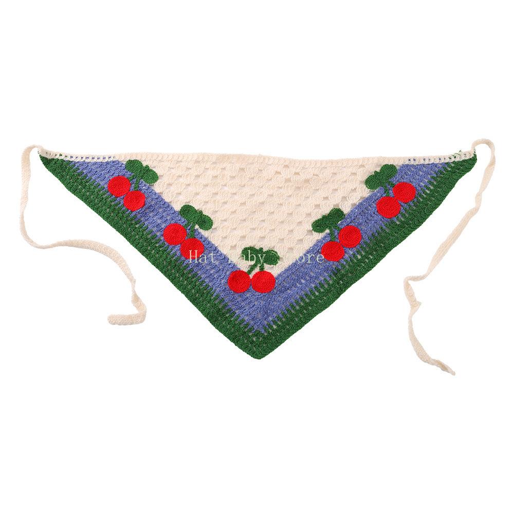 Pastoral Süß Kirsche Gestrickt Dreieck Schal Kopftuch Damen Haar Accessoires Meeresreise Tasche Kopfgebundenes Haarband