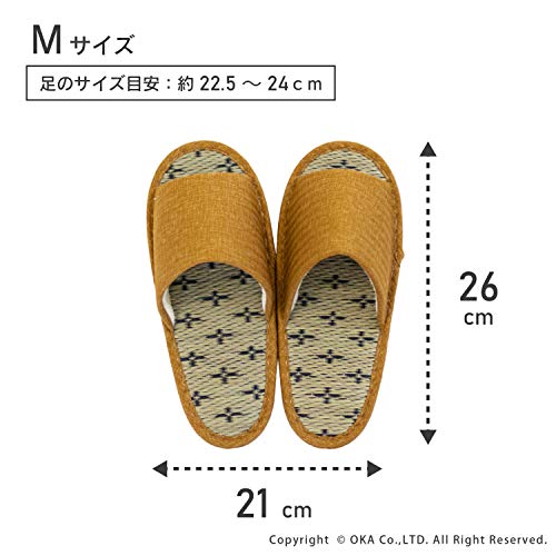 OKA Japanese Tatami Slippers M Size Yellow (Foot Size Up To 24cm Igusa Japanese) 4548622995169