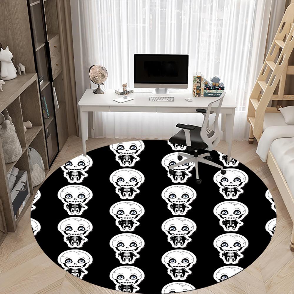1pc Halloween Skull Decals Carpet, Round Non Slip Durable Large Size Office Carpet, Suitable for Office
