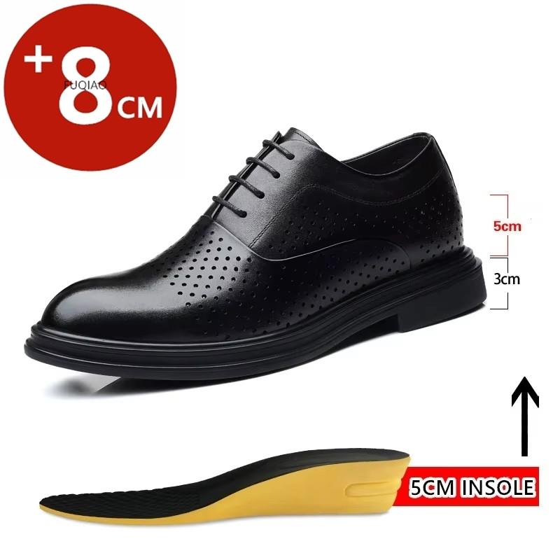 Breathable Summer Elevator Shoes Men Dress Shoes 3/6/8cm Men Formal Shoes Classic Business Hollow Men Oxfords Footwear Suit Shoe