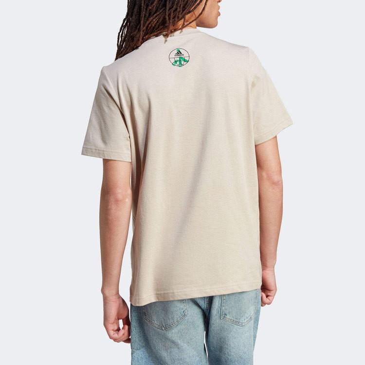 Adidas Men's Beige Crew Neck T-Shirt with Hand-Drawn Print