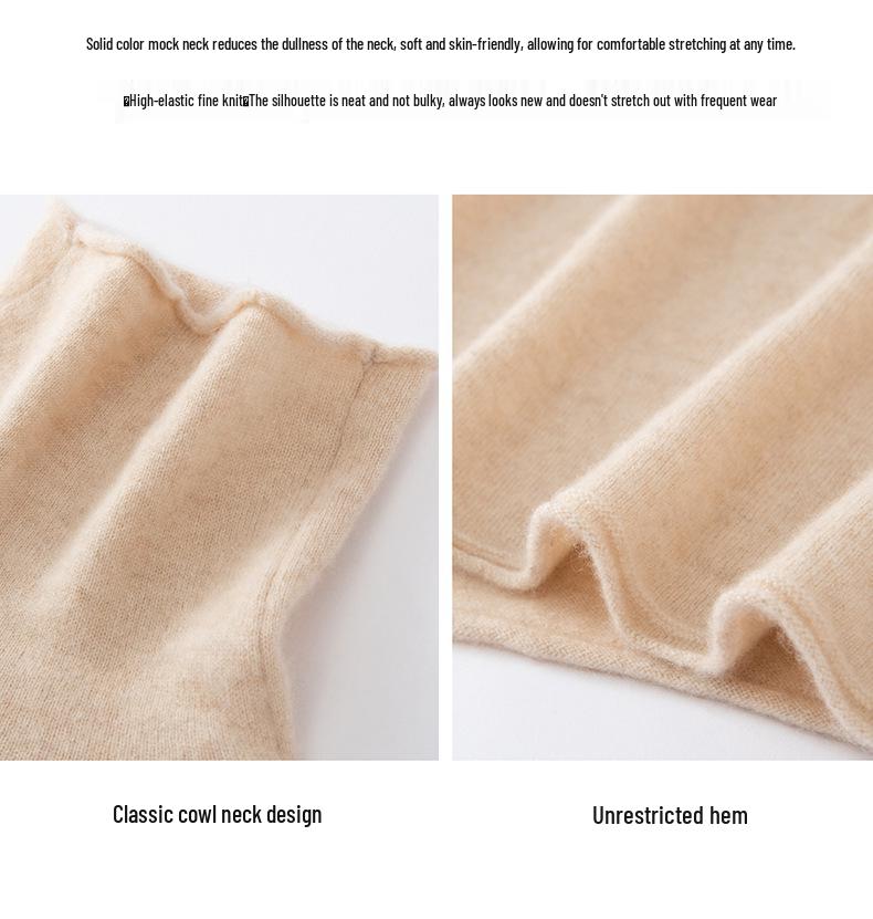 Women's Versatile Turtleneck: 100% Pure Cashmere Sweater, Skin-Friendly Soft Knit, High-Neck Layer.