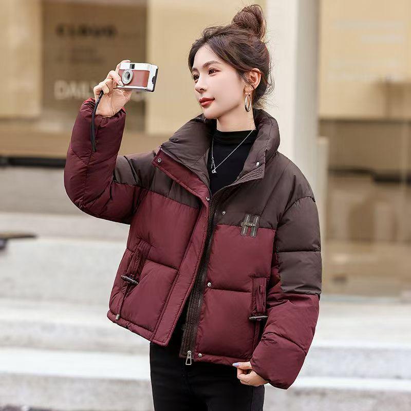 

Women s 2025 Winter Fashion Slim Color Block Cotton Coat - Small Size, Thick, and Warm XL for 116-128 jin