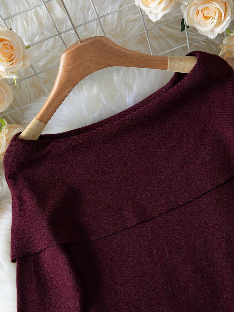 Women's Asymmetrical One-Shoulder Knitted Pullover Sweater