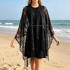 Women Lace Hollow Out Shawl Lightweight Sun Protection Cover Up Versatile Loose Fit Kimono Cardigan with Fringe Trim for Beach Travel and Vacation