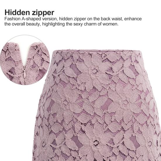 Bodycon Skirt Hollow Out Lace Elegant A-line High Waist Knee Length Skirt for Office
