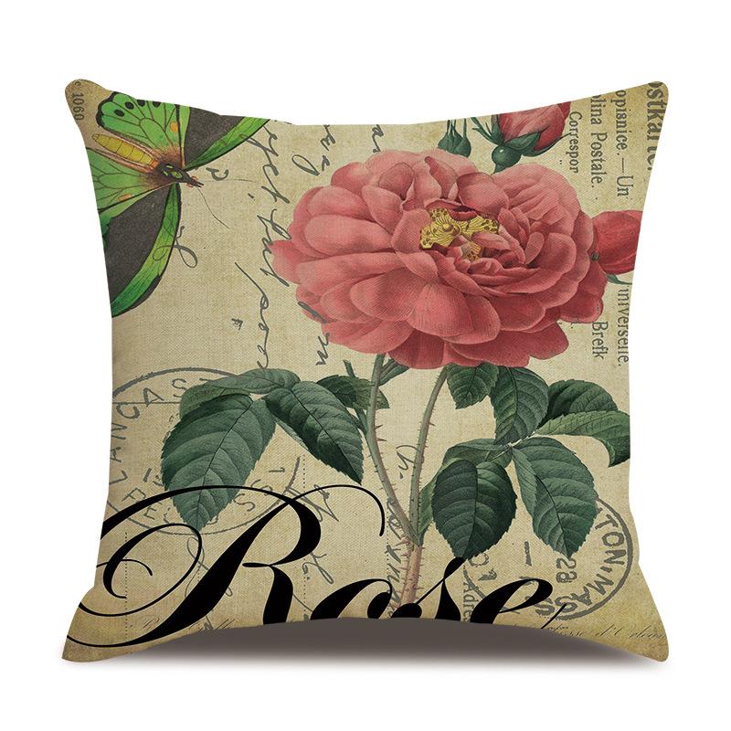 Linen Pillowcase American Rustic Rose Sofa Cushion Cover Retro Style Car Home Soft Decoration