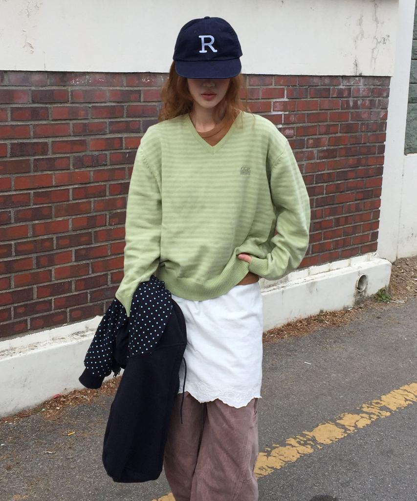 CGP (Women) Striped V-Neck Knit - Mint