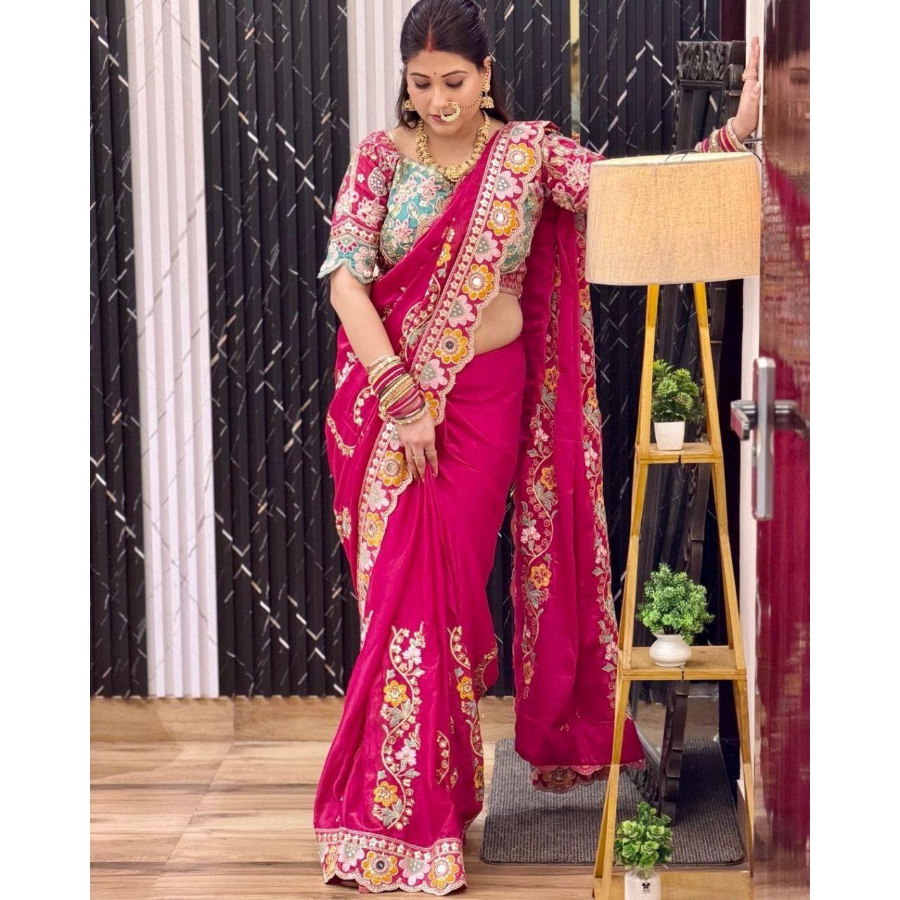 New Launch – Premium Cherry Red Rangoli Silk Saree