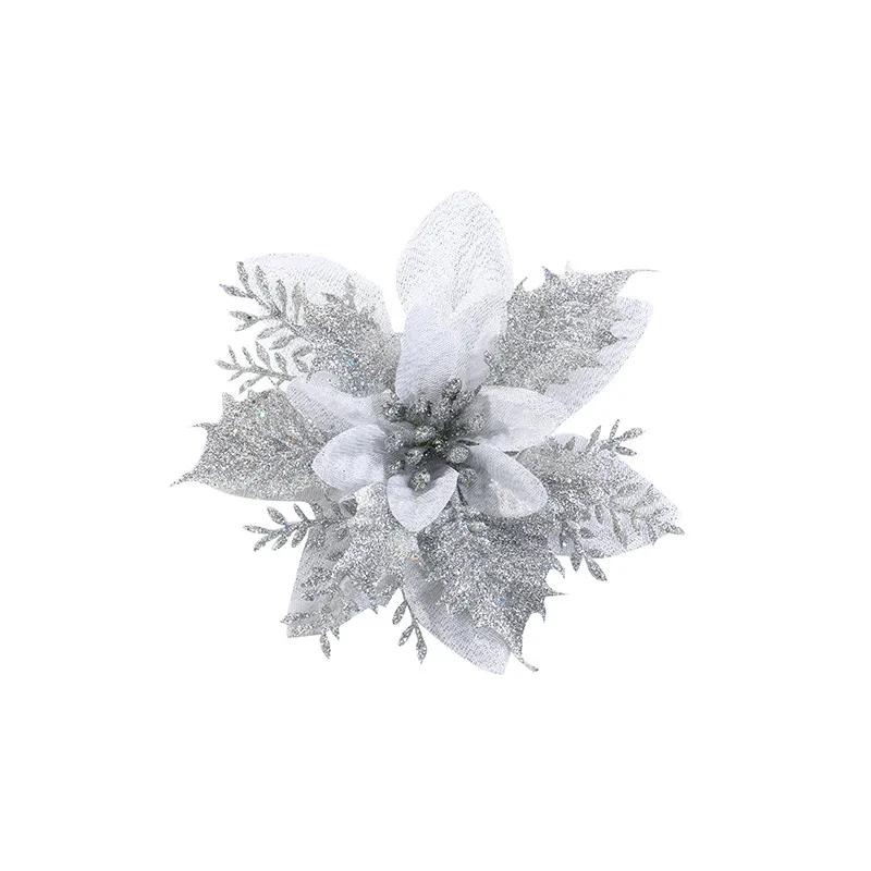 

3/5PCS Christmas Flower Glitter Artificial Poinsettia Artificial Xmas Tree Decor for Home Party Decor New Year s 2025 Ornament 3pcs