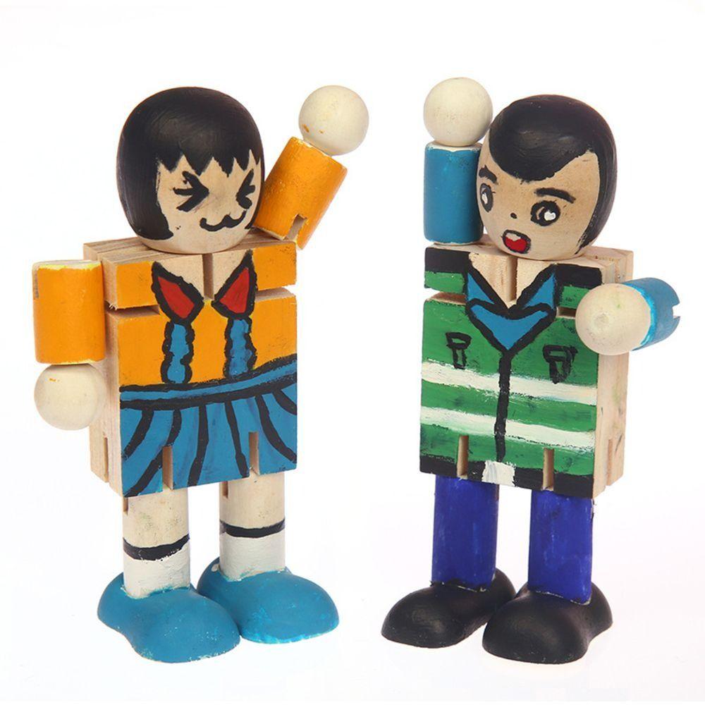 Wooden DIY White Blank Wooden Robot Doll Handicraft Toy Handicraft Toy  Toddlers Child