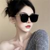 New large frame sunglasses women's high-end sense UV-proof sunglasses design sense chain temple fashion trendy sunglasses men