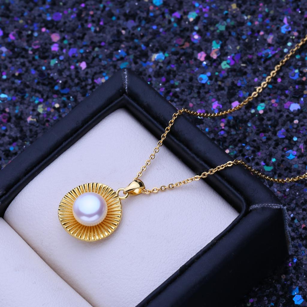 LSOOYH Přírodní sladkovodní perlové šperky náhrdelníky Vintage stříbrné barvy kulatý přívěsek Elegantní dárky pro ženy