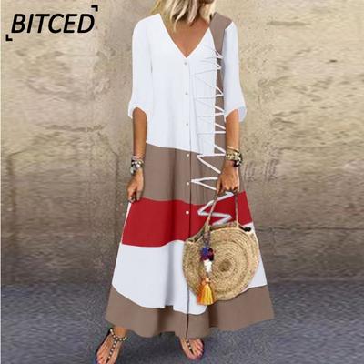 Fashion Summer Spring V-Neck Solid Short Sleeve Dresses