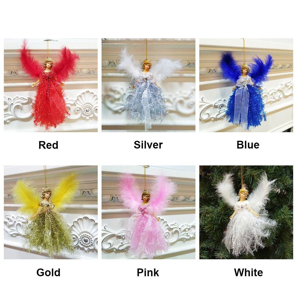 19*12CM Feather Angel Doll Christmas Hanging Pendant Plush Girl Drop Ornament Home Decoration Xmas Tree Decorations