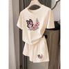 Spring and Summer Butterfly Floral Print Set, Forest-Style Girly Short-Sleeved T-Shirt and Shorts, Comfortable and Casual Two-Piece Set
