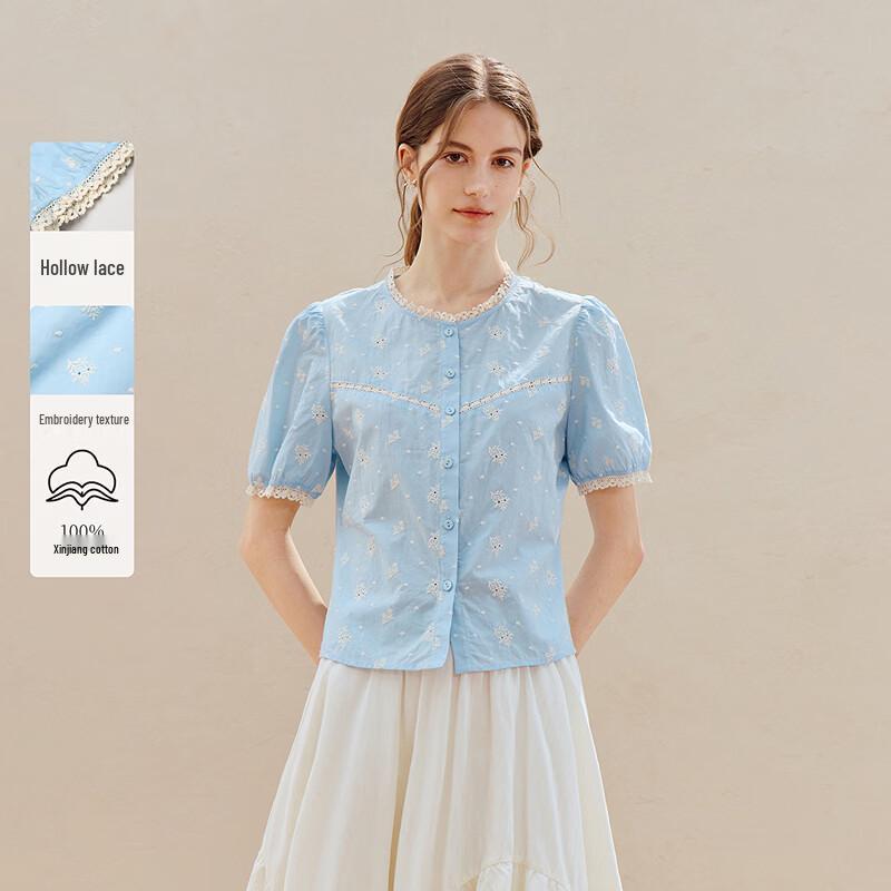 

Хлопковая блузка с коротким рукавом и французской вышивкой INMAN S