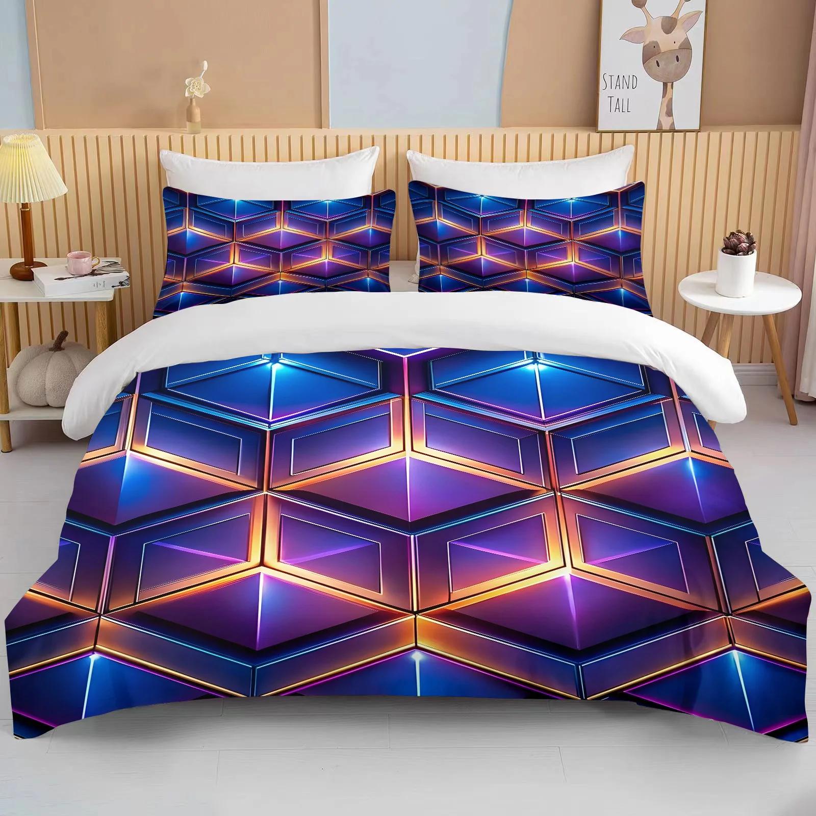 

3D Geometric Hexagonal Rhombus Print Bedding Set Duvet Cover 1 Duvet Cover 2 Pillowcases Adult And Kids Bedding Set Luxury Gifts EU Twin(135x200cm)