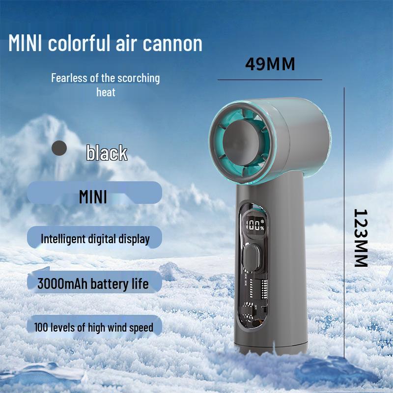 

High-Speed USB Rechargeable Outdoor Mini Handheld Fan with Digital Display Detail in description сірий колір