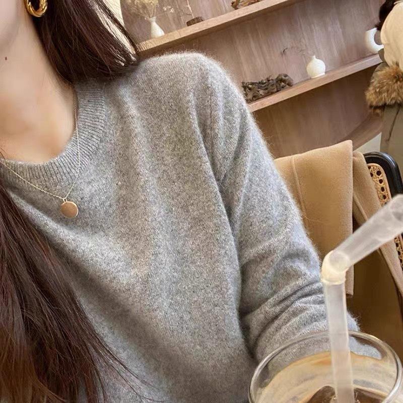 

Women s Soft Knit Long Sleeve Wool Sweater - Early Autumn Round Neck Pullover Large