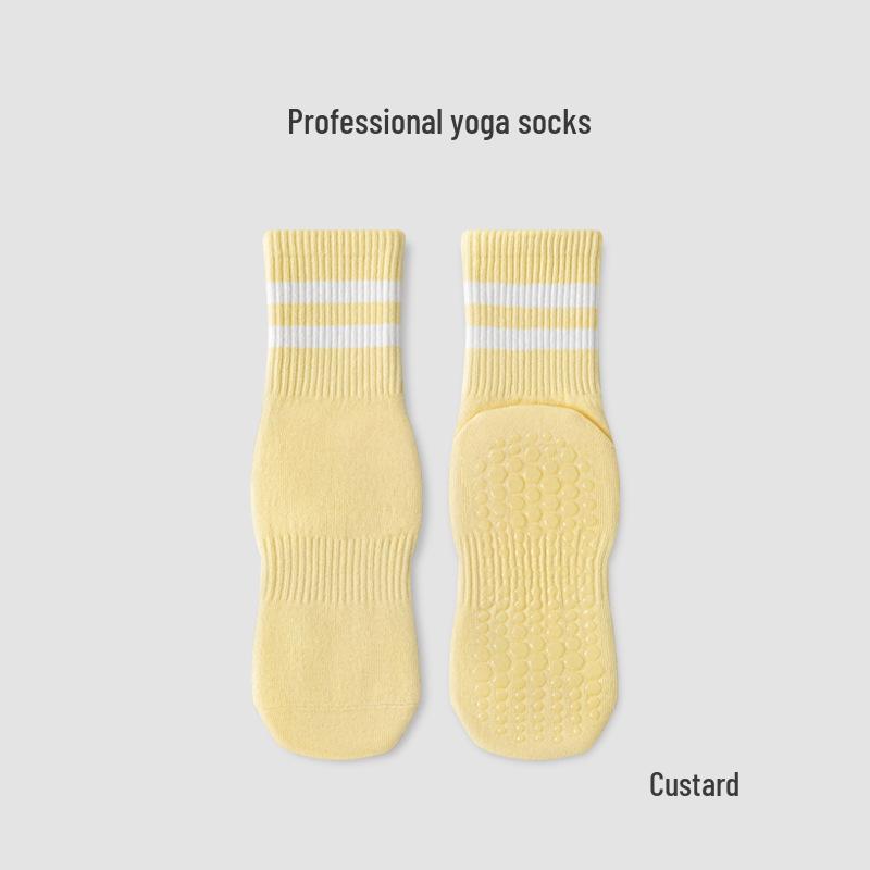 Women's Breathable Non-slip Yoga Socks - Mid-calf Striped Pilates Socks