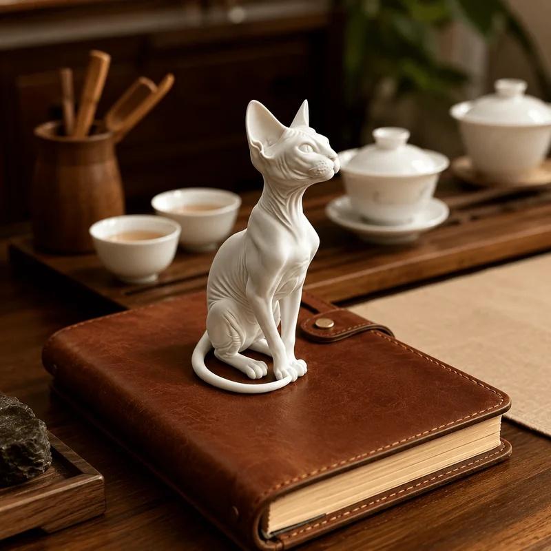 3D‑Printed Hairless Cat Figurine, Animal Sculpture Collectible, Ornament for Desk, Bookshelf and Living‑Room Shelf, Home Decor G