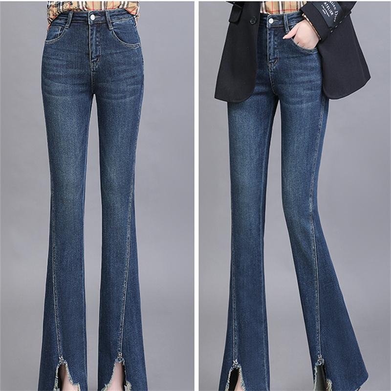 Spring Autumn Vintage High Waist Wide Leg Pants Stretch Women Flared Jeans Woman Fashion Tight Washde Denim Trousers for Female