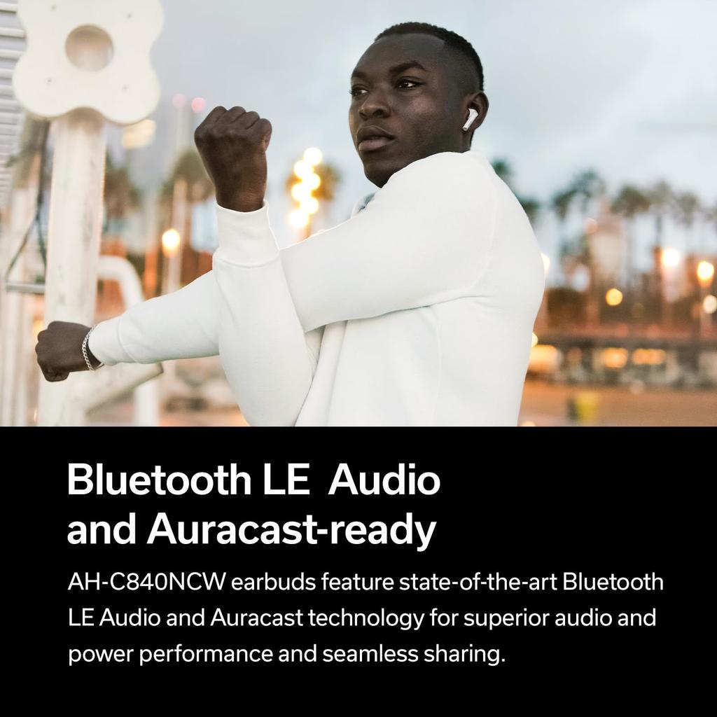 Denon AHC840NCW True Wireless Headphones with Active Noise Charging Wireless 12mm Biocellulose White In-Ear Cancellation, USB-C Case, Charging,