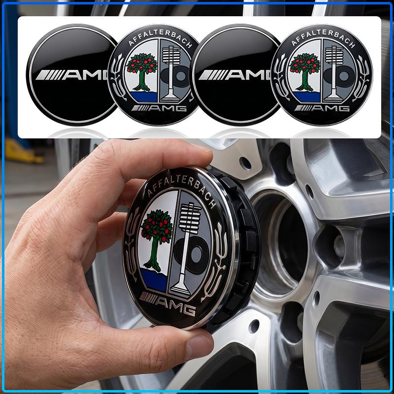 4PCS Anti-Rust Rim Emblem Decals Scratch-Proof Car Wheel Center Cover For Mercedes Benz AMG A B C E G R S CLA CLK CLA CES CLS SLK GLK CLK SLS CLG GLE