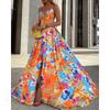 Women Printed Suspension Dress 2022 Orange Print Sleeveless Split Dress