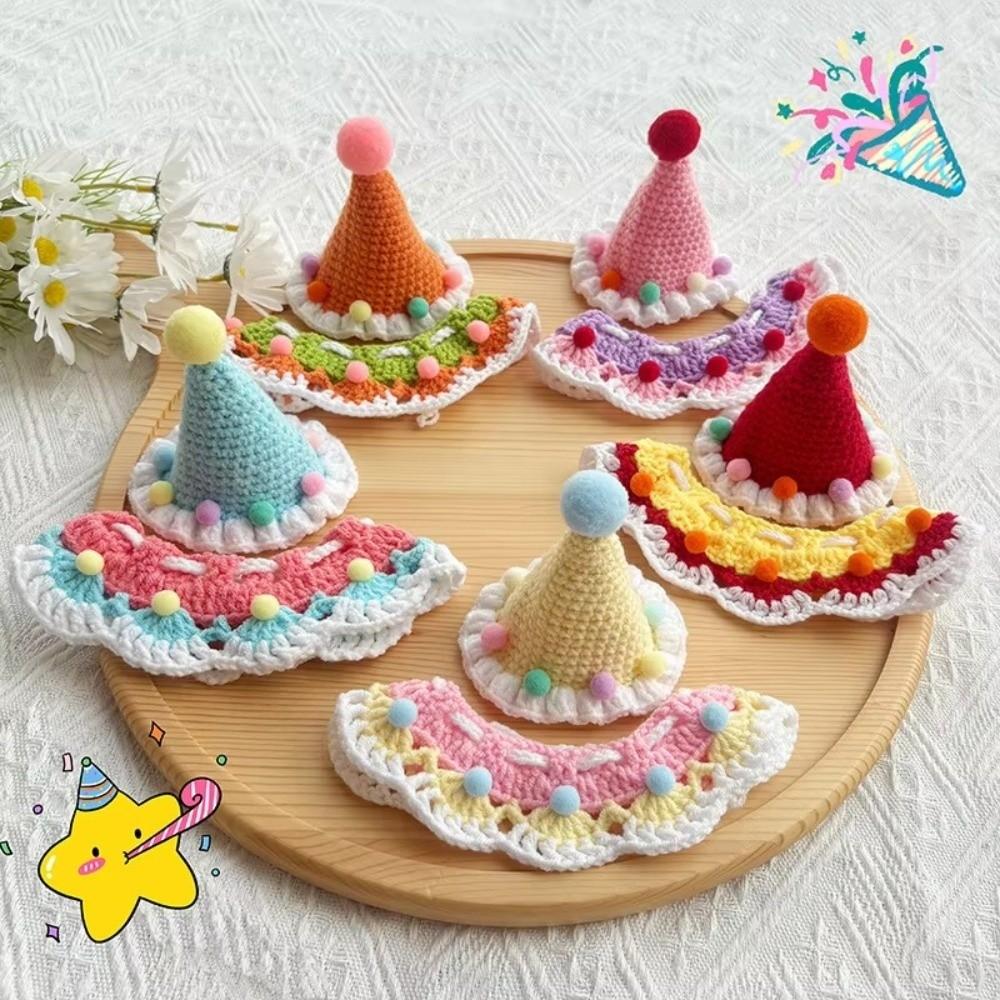 Cute Cat Birthday Hat Pet Birthday Party Dog Accessories New Dog Neck Set for Small Dogs Puppy