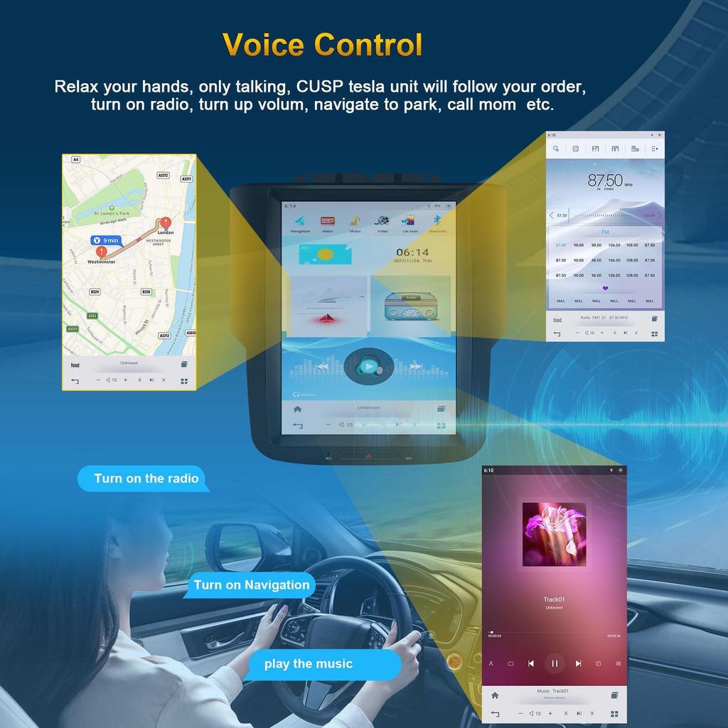 Compatible with Dodge Ram 12-18, Qualcomm navigation, integrated panoramic reverse camera, and CarPlay support.