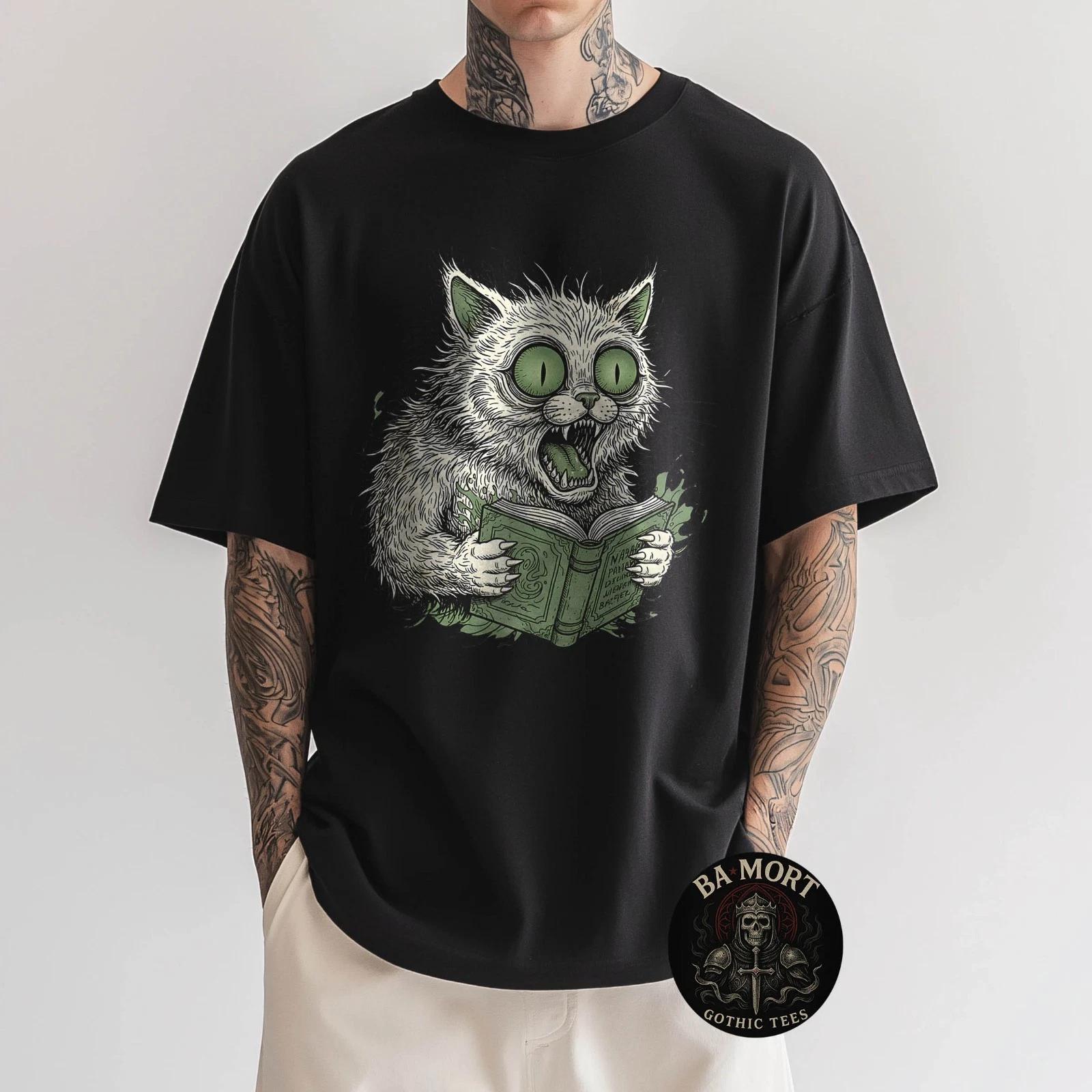 Хоррор Кот Читает Книгу Сумасшедший Котенок Книжный Червь Футболка XXXXL