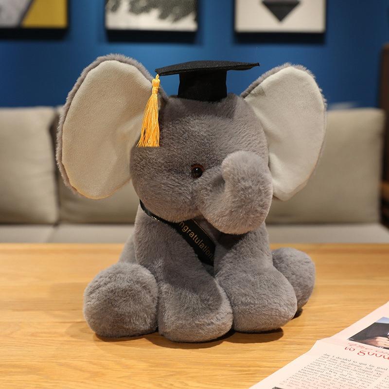 

Cute Dr. Elephant Fox Doll Plush Toy Dr. Hat Lion Doll Ragdoll Graduation Commemorative Gift 28cm（0.22kg）