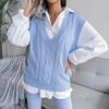 Gilet lavorato a maglia con scollo a V e motivo a torsione cava da donna, autunno e inverno