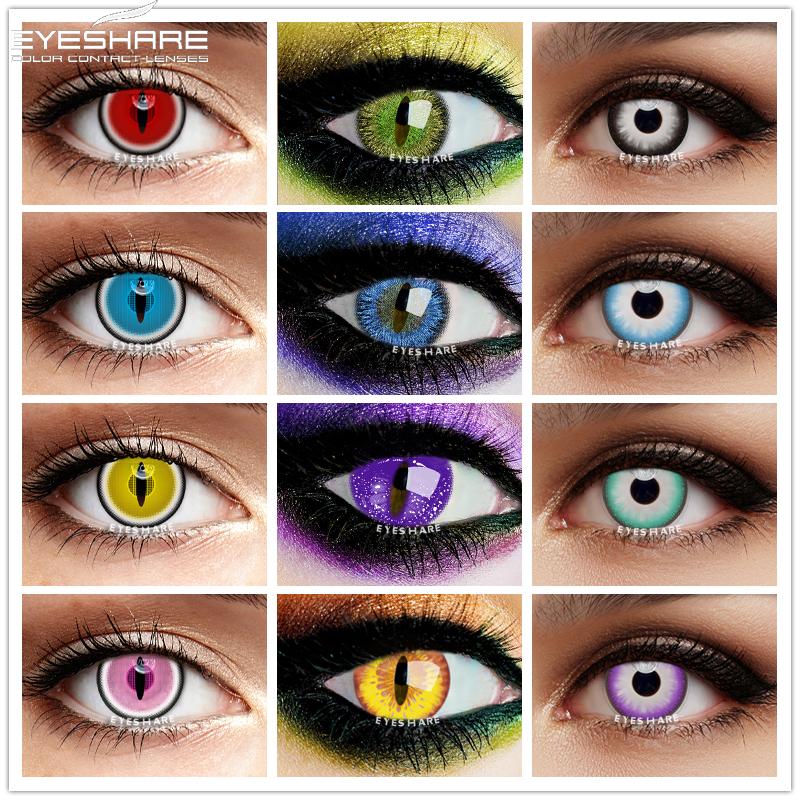 

Eyeshare 1 пара красивых косметических красочных контактных линз для зрачков глаз, линзы для косплея на Хэллоуин, сумасшедшие линзы для глаз