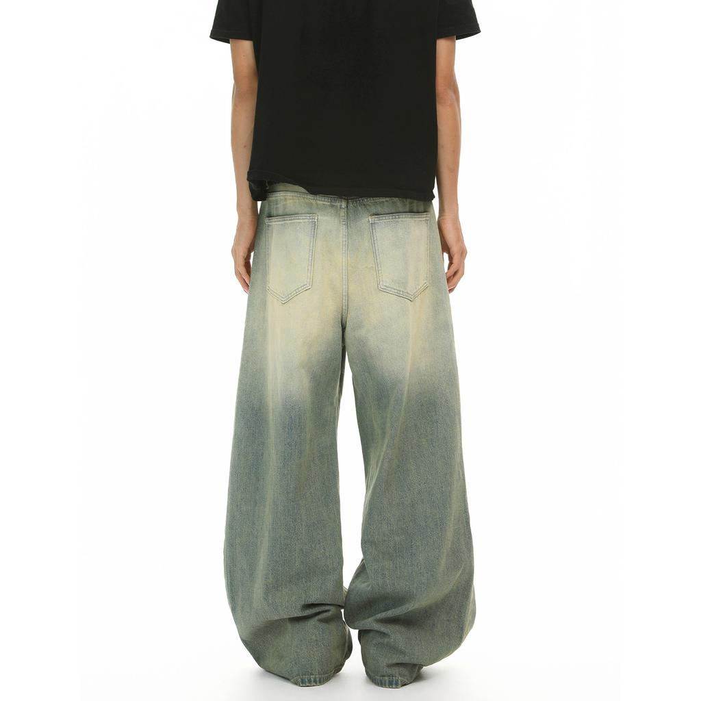 Nostalgic Retro American High Street Cat Whisker Wide Leg Drape Straight A-word Washed Jeans