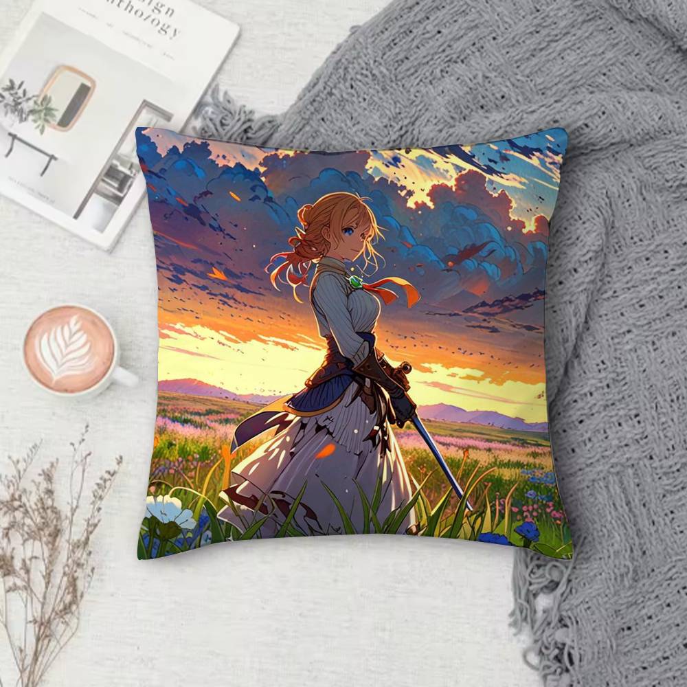 V-Violet Evergarden Double-Sided Printed Square Decorative Cushion Cover For Sofa Living Room Home Decor