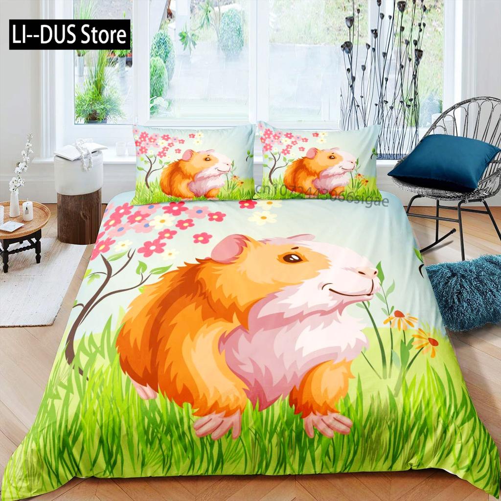 Süßes Hamster Bettwäsche Set Full Size 3 Teile Bettbezug für Kinder Mädchen Bettbezug Cartoon Bettdeckenbezug mit 2 Kissenbezügen
