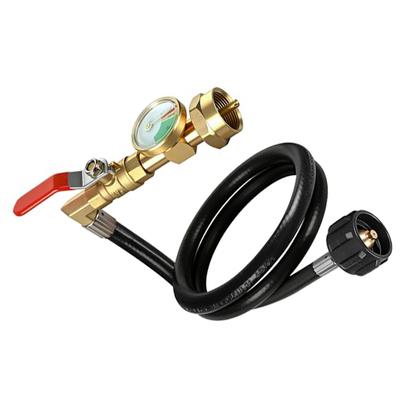 Brass Propane Hose Adapter with Pressure Reading Capability and Mechanical Flow Switch for 1 Lb Canister Reuse