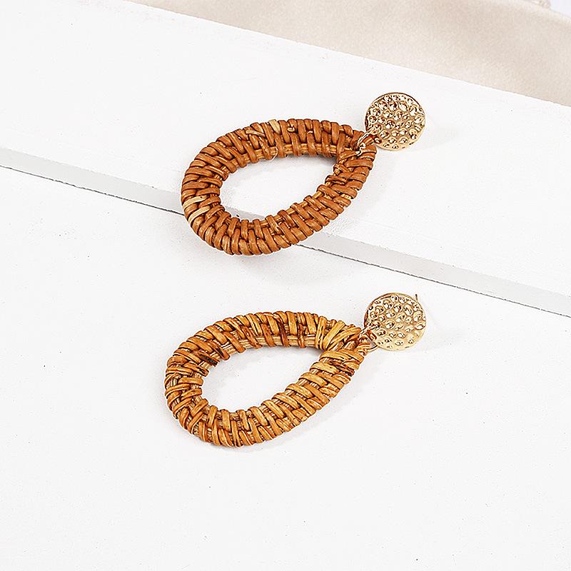 Rattan Wassertropfen Ohrringe für Frauen Holz Handgefertigt Hängeohrring Damen Modeschmuck Kolczyki