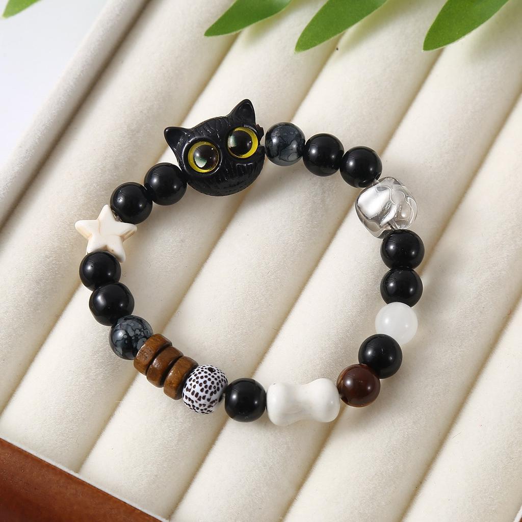Hot-selling cat beaded bracelet cute cat elastic rope Jingdezhen ceramic bracelet